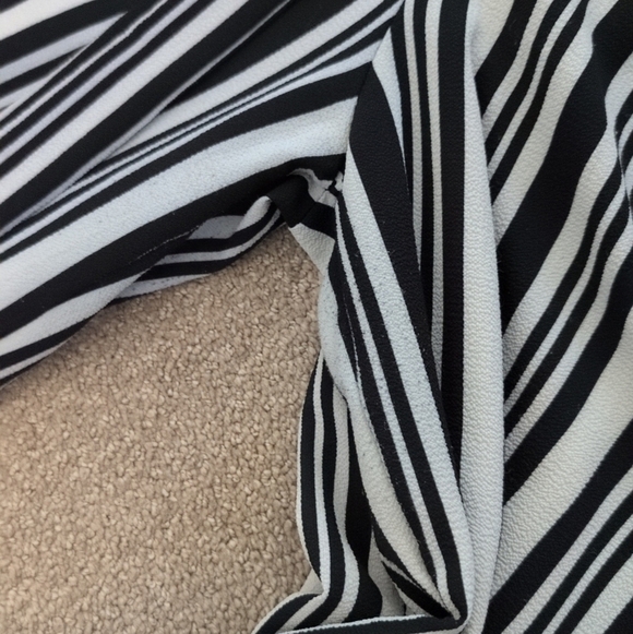 Monteau Black & Cream Pinstriped Spaghetti Strap Belted Split Wide Leg Jumpsuit - Picture 7 of 11